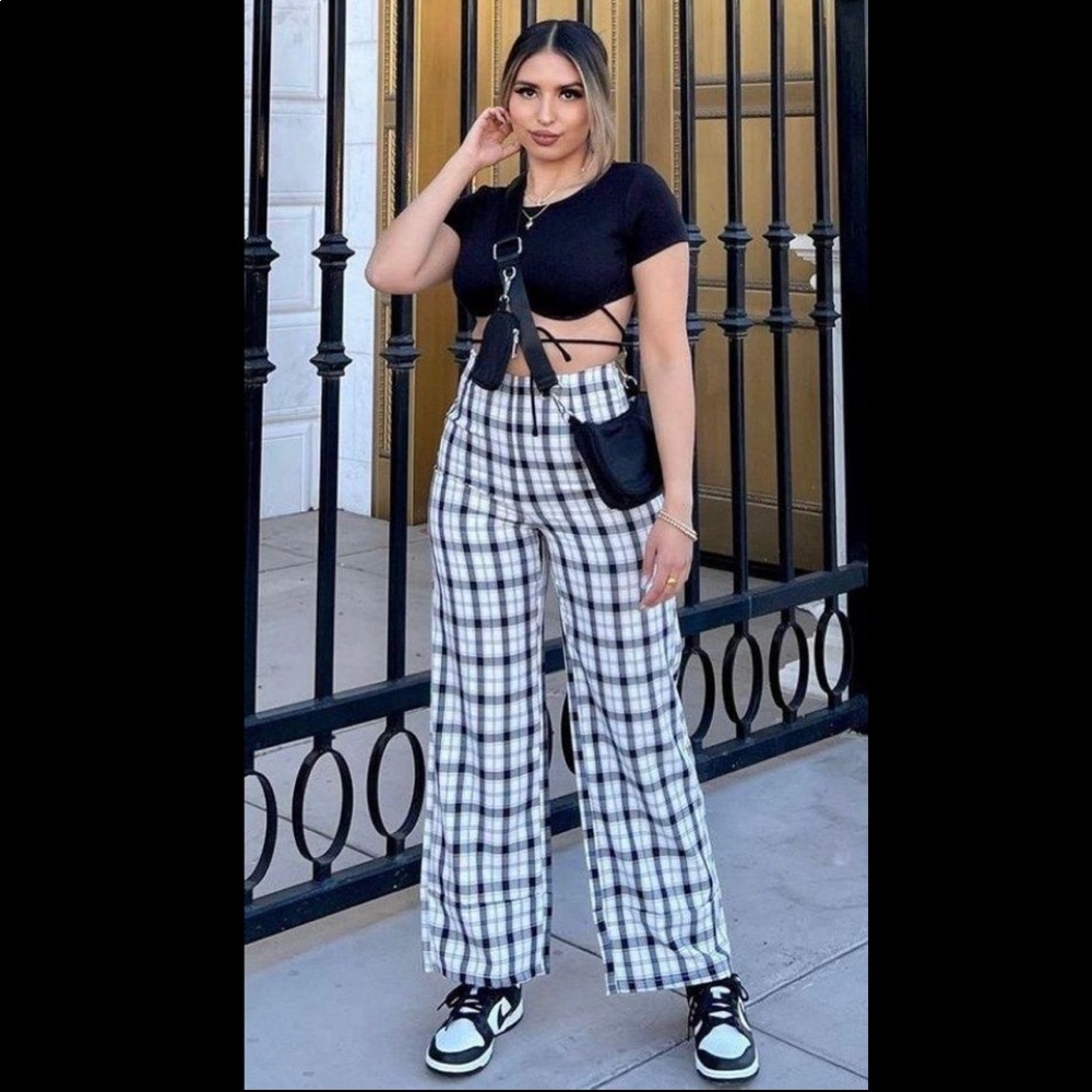 Princess Polly Euro Pants black and white 4